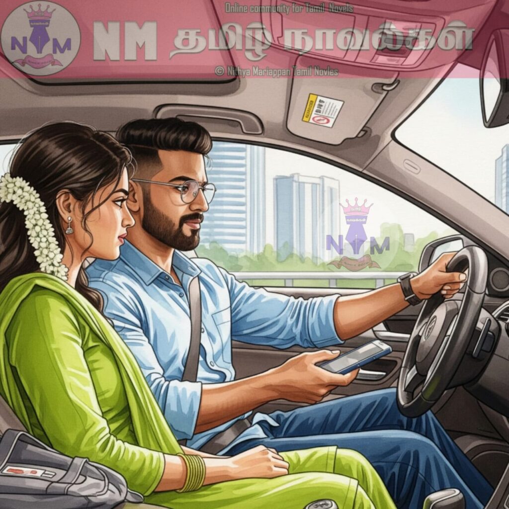 a woman and man are going on a car