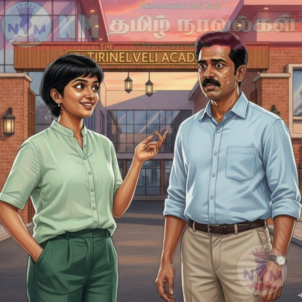 Two individuals at an academy entrance.