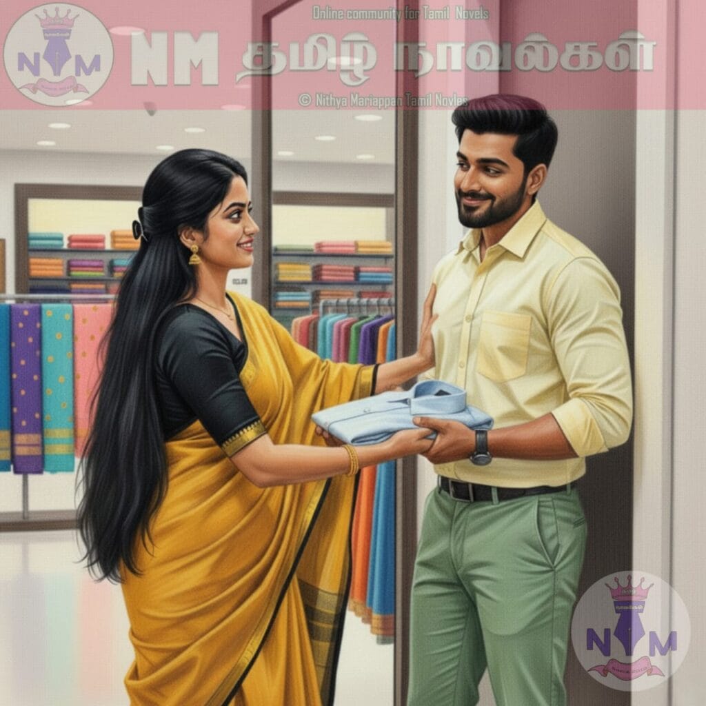 Woman handing shoes to a man.