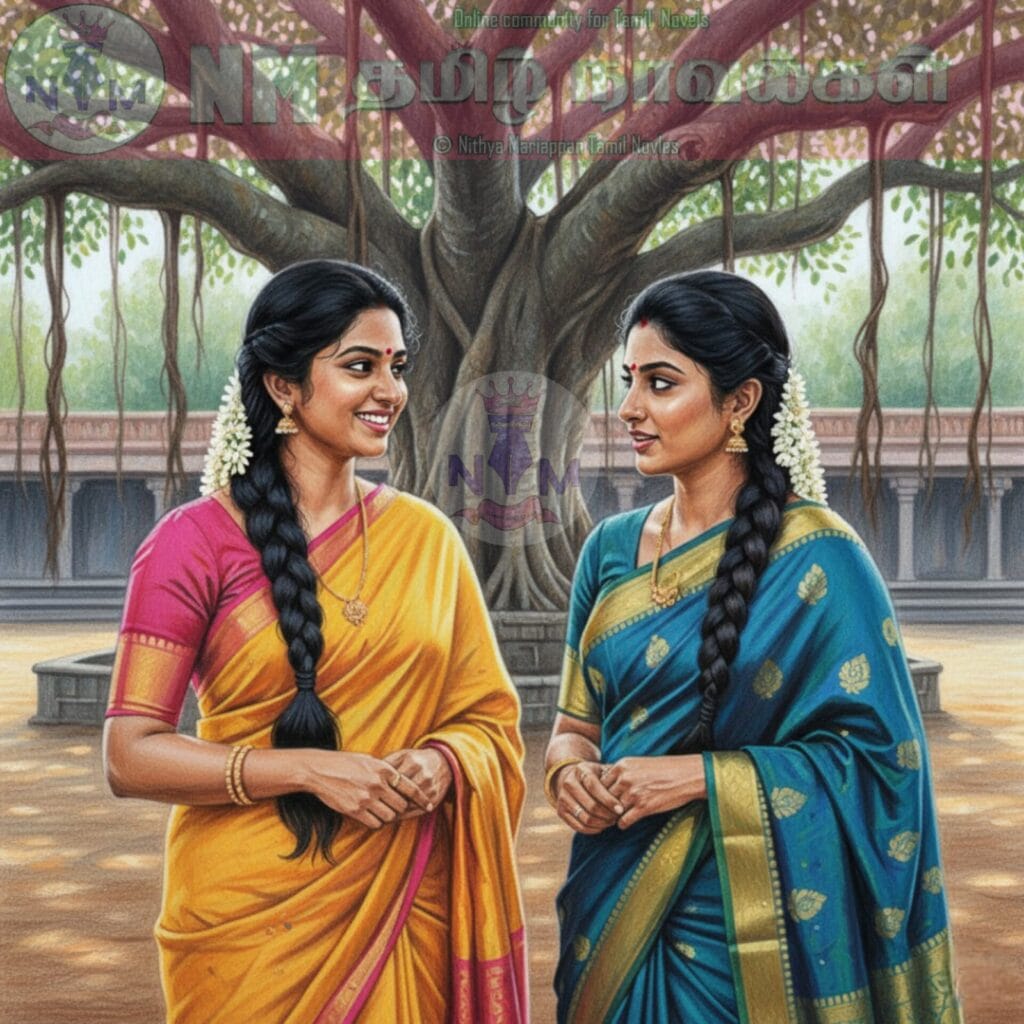 Two women in traditional attire outdoors.