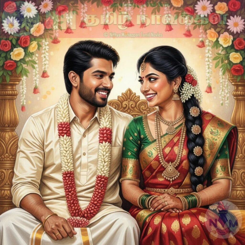 Traditional couple in festive attire.