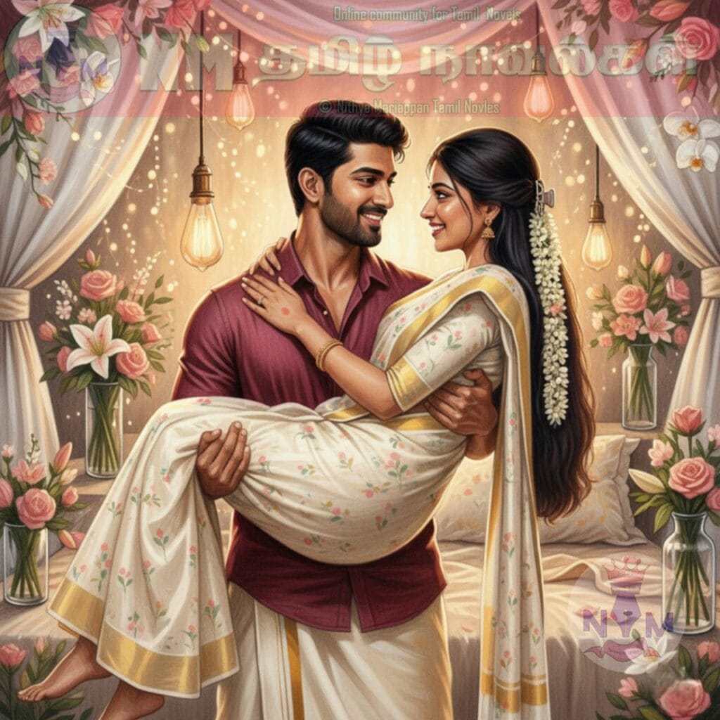 Couple in traditional attire, romantic setting.